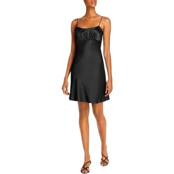 Aqua Sleek Classic Black Satin Mini Dress Size Small - Picture 9 of 9